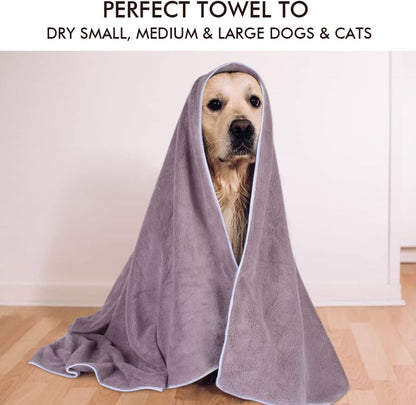 Dog Towel Absorbent Microfiber Pet Bath Towel for Dogs & Cats Purple | Quick Dry Dog Drying Towel Large 30X50 Inch with Paw Print, Machine Washable