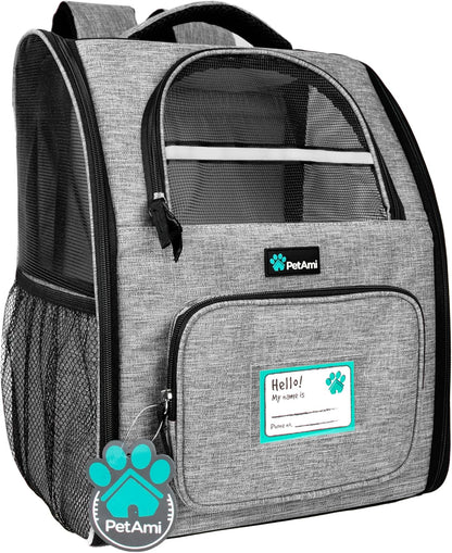 Dog Backpack Carrier Airline Approved Cat Pet Puppy Bag, Grey | Ideal for Small Medium Large Pet up to 18 Lb, 2 Side Entry Structured No-Collapse Frame, Ventilated Bookbag for Hiking Travel