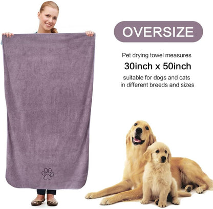 Dog Towel Absorbent Microfiber Pet Bath Towel for Dogs & Cats Purple | Quick Dry Dog Drying Towel Large 30X50 Inch with Paw Print, Machine Washable