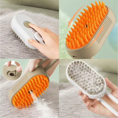 Cat Steam Brush, 3 in 1 Self Cleaning Cat Steamy Pet Brush Steamer Brush for Massage for Removing Tangled and Loosse Hair (White)