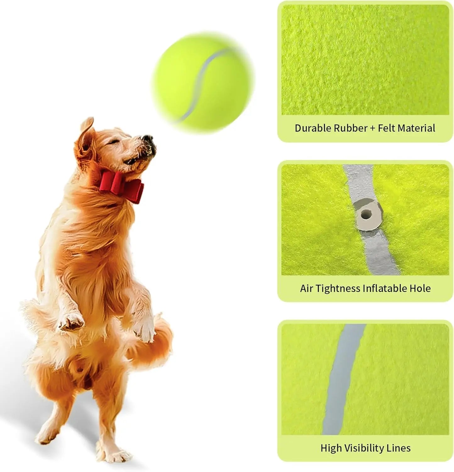 Giant Tennis Ball for Dogs Yellow Big 9.5" Pet Toy, Interactive Training Ball for Dogs, Ideal Birthday Gift, Pet Interactive Training Toy