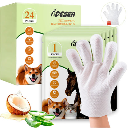 Pet Cleaning Glove Wipes for Dogs & Cats, No-Rinse Waterless Bath Grooming Wipes, Deodorizing Hypoallergenic Pet Wipes for Paws, Fur, Face, Ears & Butt, Extra Thick Daily Pet Care