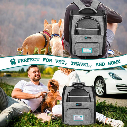 Dog Backpack Carrier Airline Approved Cat Pet Puppy Bag, Grey | Ideal for Small Medium Large Pet up to 18 Lb, 2 Side Entry Structured No-Collapse Frame, Ventilated Bookbag for Hiking Travel